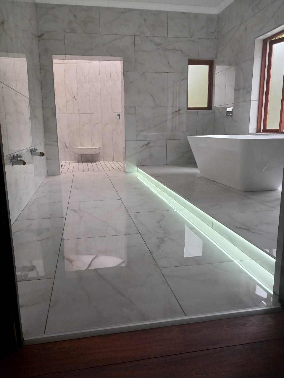 Master Marble Bathroom with LED Floor Strip